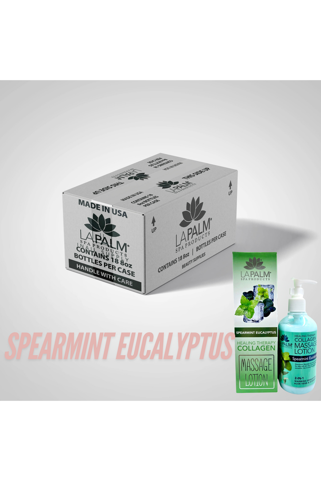 LA PALM Collagen Massage Lotion Spearmint Eucalyptus 8oz 18/Case