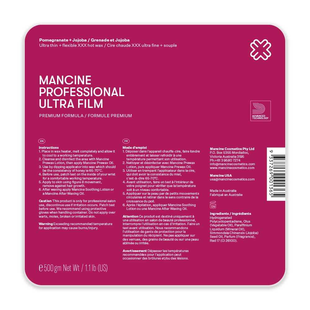 Mancine ULTRA FILM POMEGRANATE & JOJOBA Hot Wax - 500g