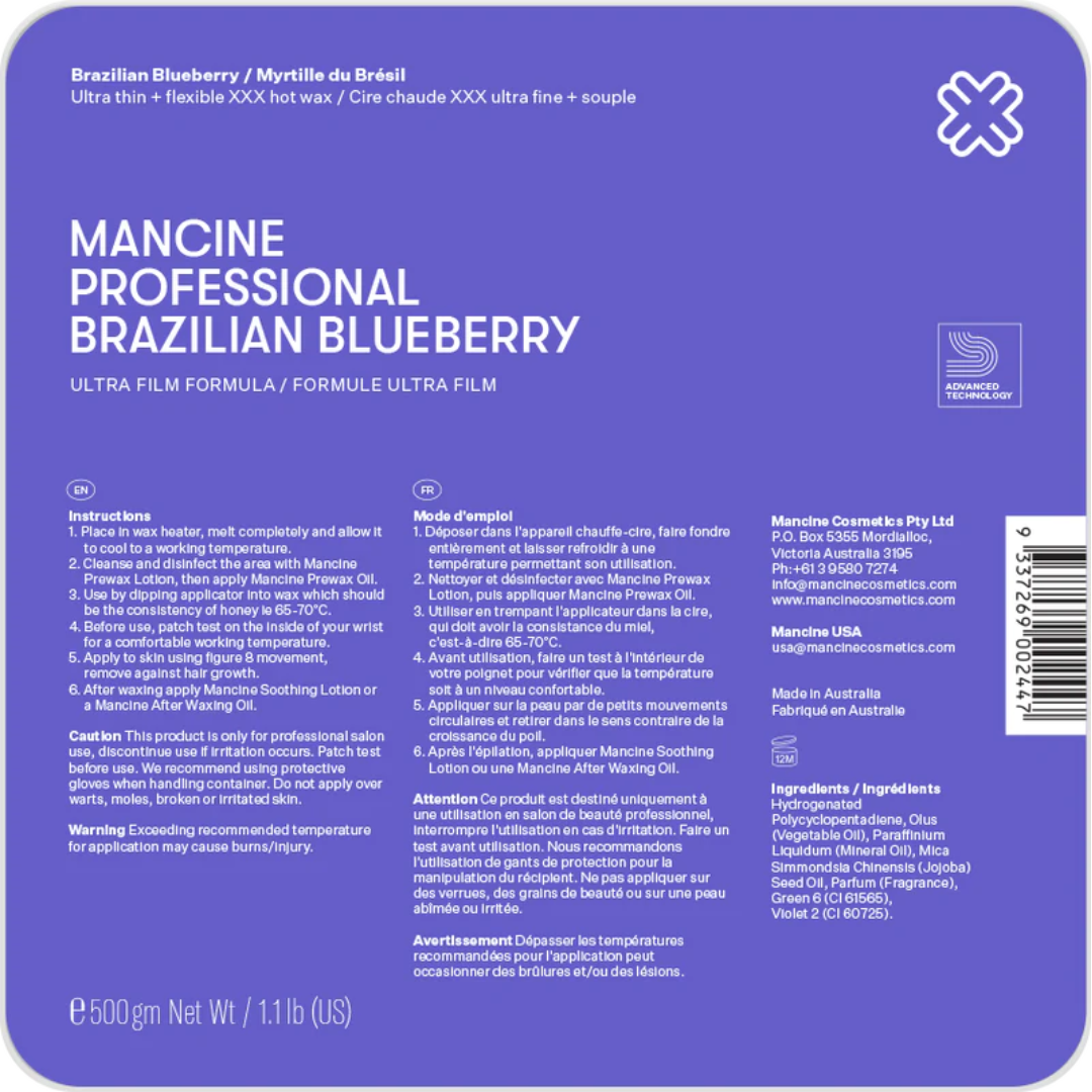 Mancine Professional Brazilian Blueberry Hot Wax - 500g