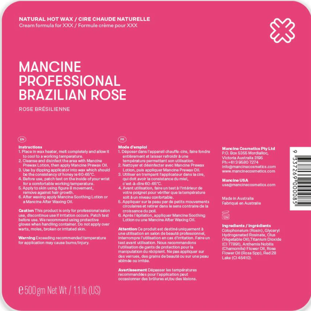 Mancine Professional Brazilian Rose Hot Wax - 500g