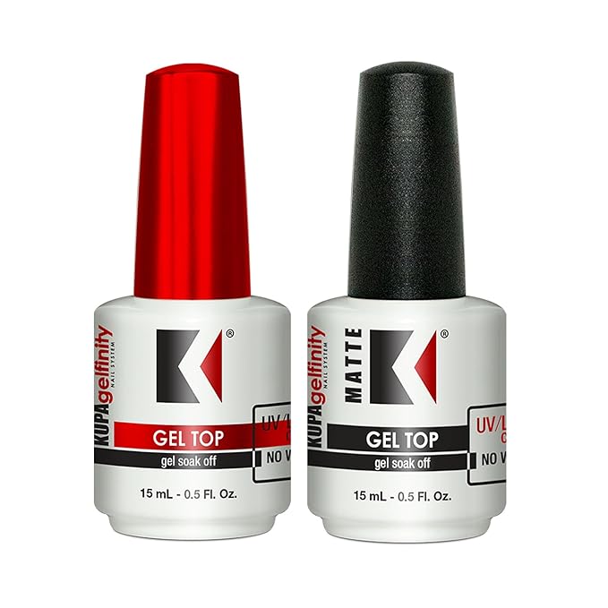KUPA Gelfinity Gloss &amp; Matte Top Coat, No-Wipe, Long Lasting Soak Off Gel Formula, Chip-Resistant, UV/LED Gel Polish, Set 2*0.5Oz