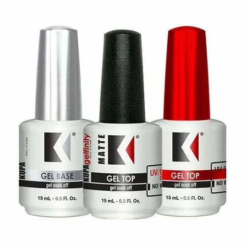 KUPA Gelfinity Base Coat &amp; Glossy Top Coat &amp; Matte Top Coat Trio Set, No-Wipe, Long-Lasting Soak-Off Formula, Chip-Resistant, UV/LED Gel Polish, 3*0.5Oz
