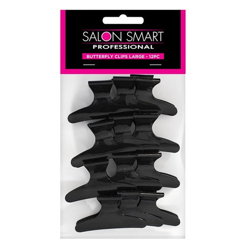 Salon Smart Black Butterfly Clips - 12PCS