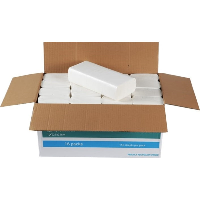 Carton of 16 Serenity Hand Towel 23 x 24cm Ultra Slim 150 Sheets Per Pack