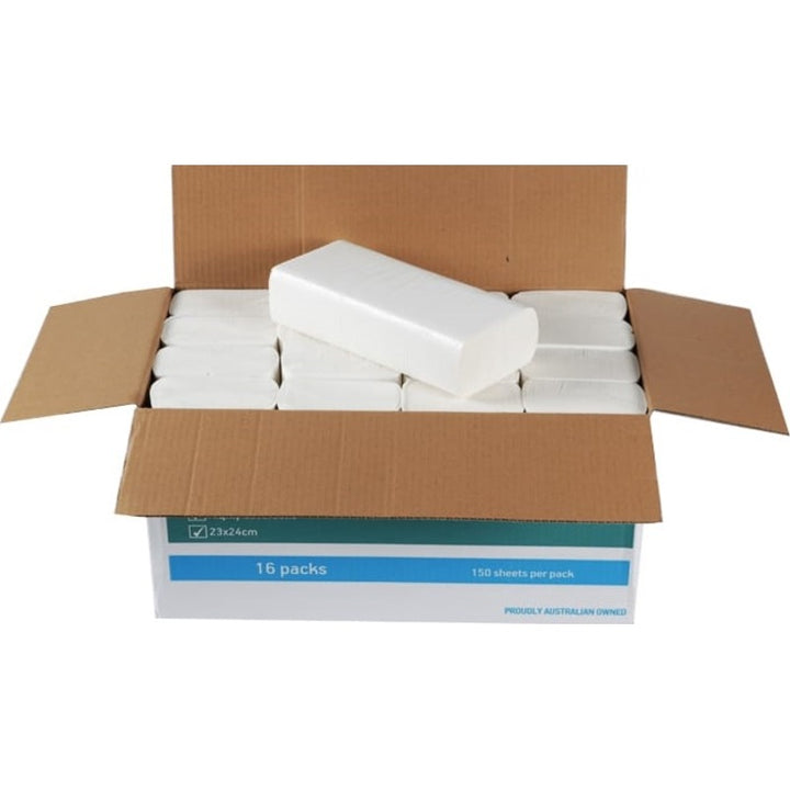 Carton of 16 Serenity Hand Towel 23 x 24cm Ultra Slim 150 Sheets Per Pack